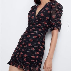 ZARA draped floral print mini dress